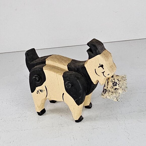 Handcrafted Wooden Goat Figurine Eating Clothes Signed 1991 - Picture 7 of 8